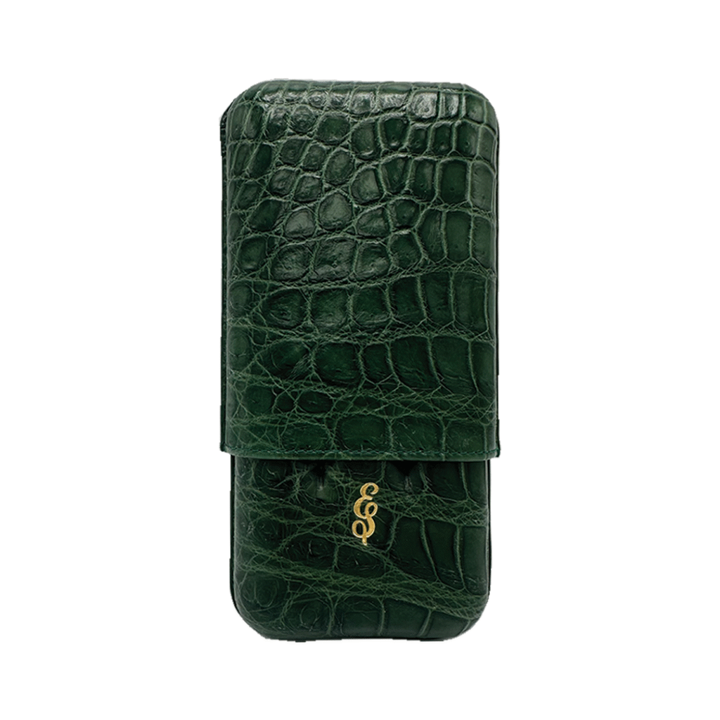 Edward Sahakian 3 Cigar Case Green Crocodile Leather